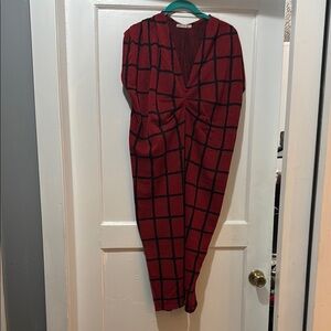 Zara Red and Black Sheath Midi Dress with Dolman Sleeves